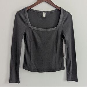 NEW Women's BP X Claudia Sulewski Grey Square Neck Top Small